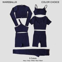 WAREBALL 237Piece Seamless Yoga Set Women Sports Suits Workout Bra Cropped High Waist Gym Legging Fitness Wear 240516