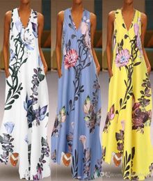 2020 Fashion Summer Sundress Women Long Maxi Vestidos Floral Printed Bohemian Dress Ladies Casual Pockets Long Tunic Robe sell2884461