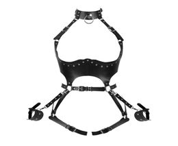 Bustiers Corsets Women Adjust Leather Handcuffs Bodysuit Bondage Body Harness Belt Pole Dance Sexy Lingerie Punk Leg Garter Holl5903151