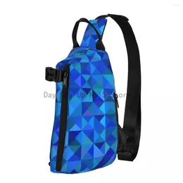 Backpack Blue Geo Print Shoulder Bags Abstract Triangle Funny Chest Bag Men Travel Workout Sling School Small
