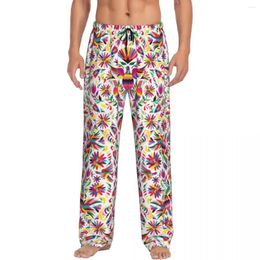 Men's Sleepwear Custom Mexican Flowers Otomi Art Pattern Pajama Pants Men Elastic Waistband Sleep Lounge Bottoms With Pockets