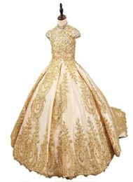 Girl039s Dresses Luxury Flower Girl Dress With Beading Crystal For Wedding Gold Glitz Ball Gowns Train Little Girls Custom Made7439148