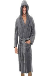 Men039s Sleepwear Robe For Men Solid Colour Bandage Bathrobe Long Sleeve Hooded Robes Male Lounge Wear Dressing Gown Mens Sleep 3503743