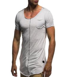 Summer Long T Shirt Men Short Sleeve Fitness Tshirt Fashion Solid Slim Fit O Neck Tshirt Men039s Hip Hop Streetwear5425436