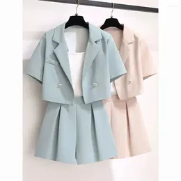 Work Dresses Small Fragrant Style Commuter Two Piece Set Women Outfits Summer Korean Fashion Short Sleeve Suit Coat Shorts Business