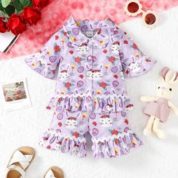 Clothing Sets Toddler Baby Girl Easter Outfit Egg Infant Lapel Button Down Shirt Shorts Set Ruffle Short Sleeve