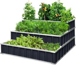 Planters Pots King Bird 3-story elevated garden bed detachable frame Galvanised steel metal courtyard garden elevated plant box 46 X 46 X 23.6Q240517