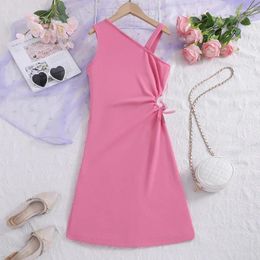 Girl Dresses Summer Fashion For 8-12Ys Kids Outfit Pink Dress Girls Cute Teenager Daily Casual Vacation Holiday Birthday Party Clothing