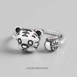Cluster Rings Vintage S925 Silver Ring With Cute Tiger In Lucky Bag For Women On Year Of Unique Personality Handcrafted Jewelry