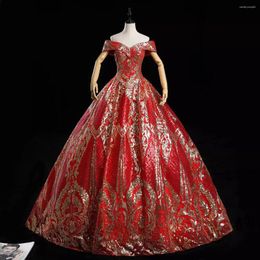 Party Dresses Elegant Red Prom Dress With Gold Sequins Saudi Arabia Quinceanera Off The Shoulder