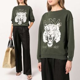 Women's Sweatshirts 22 Early autumn new womens AB classic tiger head digital printing fleece cotton army green sweater