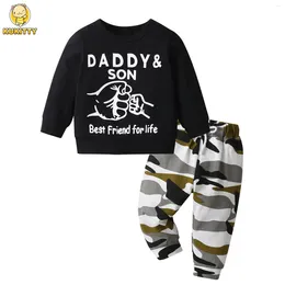 Clothing Sets 0-2Yrs Baby Boys Long Sleeve Clothes Set Letters Printed Cotton Toddler Sweatshirt Top Camouflage Pants Outfit
