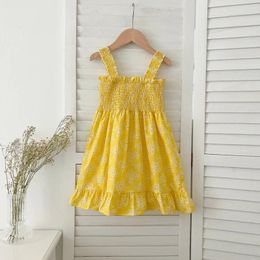 Girl Dresses Clothing Summer Girls Floral Dress Yellow Sling Ruffles Bohemian Beach Princess Toddler Cozy Cotton Smocked