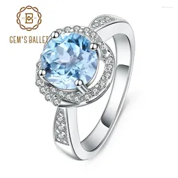 Cluster Rings GEM'S BALLET Natural Sky Blue Topaz Genuine 925-sterling-silver Ring For Women Wedding Engagement Fine Jewellery Elegance