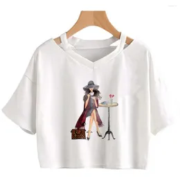 Women's T Shirts Coffee Love Korean Fashion Fairy Grunge Goth Crop Top Female Graphic Streetwear Kawai Cute Cropped