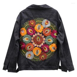 Women's Jackets 2024 Arriva Spring Coat Girl Multi Floral Embroidered Denim Jacket Long Sleeve Casual Chic Women