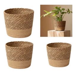 Planters Pots Grass woven plant pot containers for indoor and outdoor gardens hand woven plant pot covers for leak proof garden pot containersQ240517