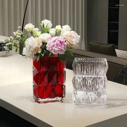 Vases Gift Diamond Decor Pattern Flower Holder Glass And Home 8'' Vase Ornamental Craft Rectangle Furnishing Cut Glassware Art