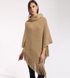 Women Knit Hoodies Poncho Cape Coat Oversize Tassel Cardigan Loose Waffle Irregular Cape Cloak Shawl Pullover6324037