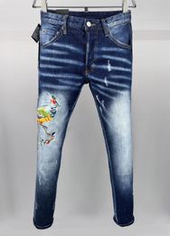 2024 New Men Jeans Hole Light Blue Dark Grey Italy Brand Man Long Pants Trousers Streetwear denim Skinny Slim Straight Biker Jean for D Top quality 28-38 Size DS D 9916
