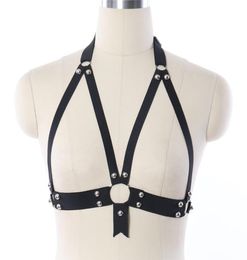 Goth Open Chest Cage Bra Elastic Body Harness Garter Belt Metal Buckle Bondage Lingerie Fetish Wear Harness Bra9512727