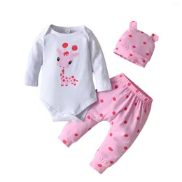 Clothing Sets Born Baby Girl Long Sleeve Romper 3PCS Clothes Set Cute Cartoon Printing Infant Girls Bodysuit Top And Pants Hat Outfit