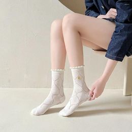 Women Socks Summer Simple Creative Fashion Solid Color Breathable Short Hosiery Cotton Mesh Flower Print