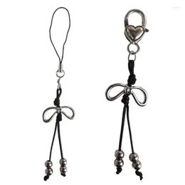 Keychains Fast Reach Fashionable Bows Keychain Handmade Black Rope Beaded Keyring DIY Bowknot Charm