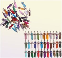 24pcs de cura de lote de cura Chakra pingentes de quartzo hexagonal Cristais da forma de bala de pendulum diy pendulum jóias fabricação de jóias22528514888