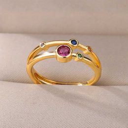 Band Rings Zircon Double Layer Ring Womens Gold Stainless Steel Engagement Wedding RFemale Fashion Finger Jewellery Gift 2024 J240516