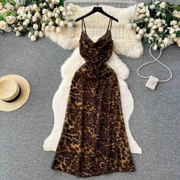 Casual Dresses Sexy See Through Leopard Print Sling Dress For Women Fashion Summer Sleeveless Lace-up Open Back A Line Party Beach Maxi