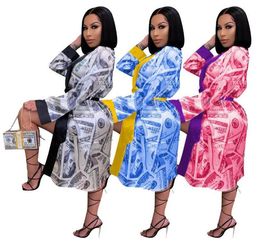 Women Clothes Sexy Dollar Printed Fashion Long Sleeves Pyjama Home Wear Nightdress Ladies Home Dress Household Coat6642092