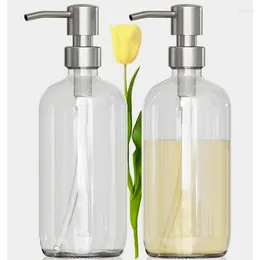 Storage Bottles 2 Pack Glass Soap Dispenser With Pump Stainless Steel Bathroom 17OZ Hand Dish
