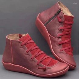 Casual Shoes Women Boots Autumn Retro Female Fashion Leather Ankle Flat Lace Up Solid Colour Short Zapatos De Mujer
