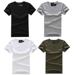 White Black fashion V Neck Mens Short Sleeve summer shirt cotton Basic Casual tops tees6173431