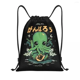 Shopping Bags Funny Kaiju Cthulhu Drawstring Backpack Sports Gym Bag For Women Men Kawaii Japanese Monster Octopus Sackpack