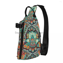 Backpack Hamsa Hand Chest Bags Boy Retro Floral Print Bicycle Shoulder Bag Cute Small Phone Outdoor Style Sling