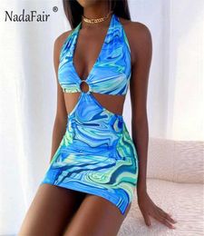 Nadafair Tie Dye Printed Mini Bodycon Dress Festival Outfits Party Club For Women Backless Halter Cut Out Sexy Summer Dress 2021 X1040498