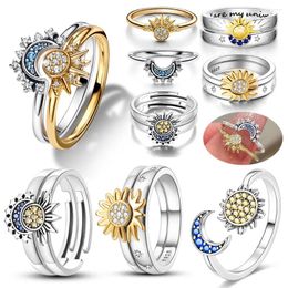 Cluster Rings Sun And Moon Combination Silver Plated Riyue Open Ring Women Fashion Original Star Jewelry Couple Lover Gift Luxury