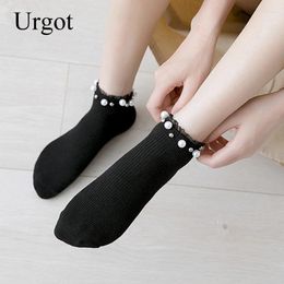 Women Socks Urgot 1 Pair Fashion Lac Pearl Candy Colour Breathable Ankle Cotton Sweet Cute Boat Woman Korea Style