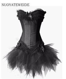 2017 Burlesque Red and Black Corset Dress Costume Bustier para mujer Victorian Brocade Corset Tutu Skirt Outfit Part Halloween7425974