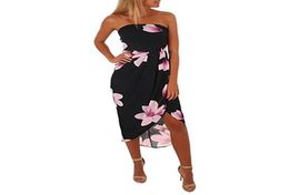 Women Sexy Clothing Summer Casual Floral Printed Chiffon Dresses Female Strapless Backless Mini Dressess 5486512