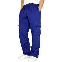 Men's Pants Male Fitness Running Trousers Drawstring Loose Waist Solid Color Pocket Fleece And