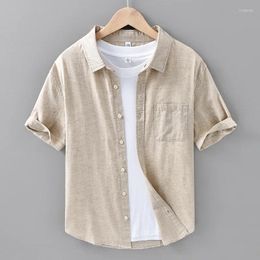 Men's Casual Shirts 2024 Summer Thin Linen Short-Sleeved Shirt Pure Color Simple