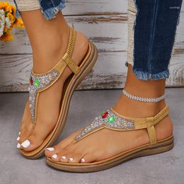 Casual Shoes Luxury Crystal Flat Sandals Women 2024 Summer Mix Colour Non-Slip Clip Toe Sandaliad Mujer Slip-On Bling Rhinestones Beach