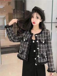 Classic S-XL Womens Autumn and Winter Black Short Coat South Korea Fashion Elegant Womens perfume Long Sleeve Womens Tweed Jacket 240506