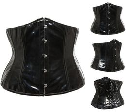 Gothic Fetish Black Underbust Corset PVC Bustier Lace-up Top Punk S-2XL Body Shaper9917546