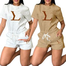 New Fashion Womens High end Tracksuits brand Designer Steel Pressed Fabric Embroidery Two Piece Set cotton T Shirt Jogger Shorts suits
