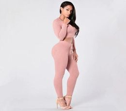 Women Tracksuits New Trend hooded hoody pink sexy Knit Cotton Sweatshirt Sets Short Tops and long pants elastic slim Drawstring Sp9117466
