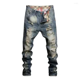 Men's Jeans Ripped For Men Straight Fit 2024 Spring And Summer Hollow Out Street Wear Hip Hop Pants Biker Distressed 40